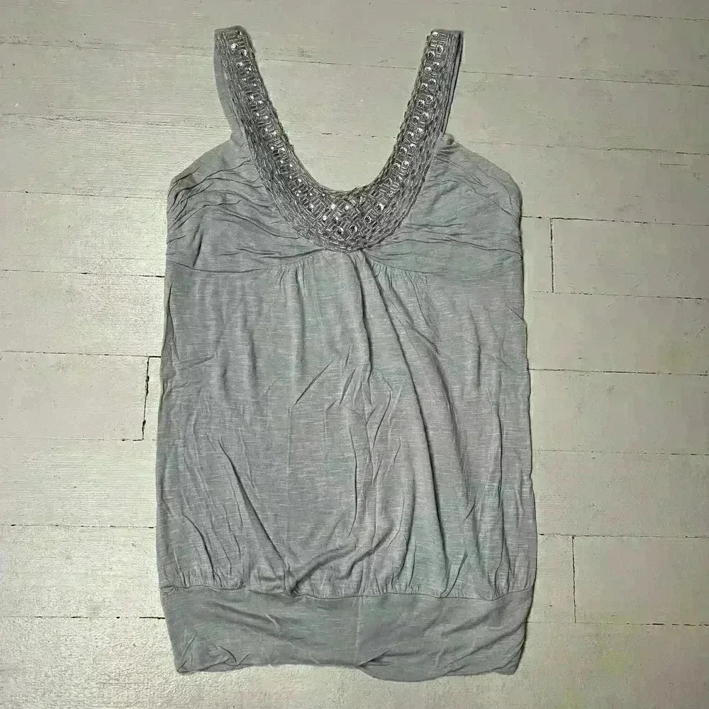 Y2K Grey Beaded Vanity Tank‎ Top Women’s Size Medium